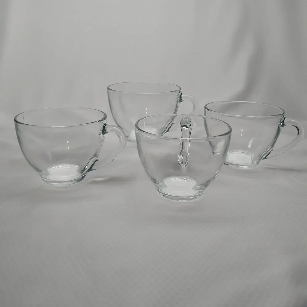 Arcoroc J.G. Durand Cristelle Clear Glass Tea Cups Set 4 New In Box 1980s